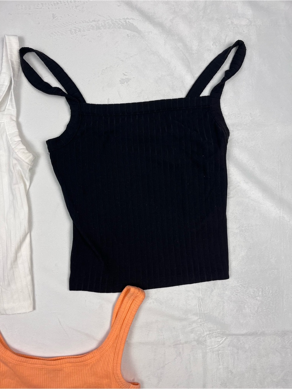 Ardene Ribbed Black White Coral/Peach Crop Tank Top Bundle 3-Pack Size XS - Picture 3 of 9